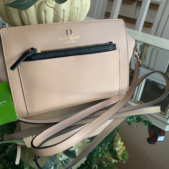 kate spade Bags Kate Spade Beige Black Leather Crossbody Bag Purse